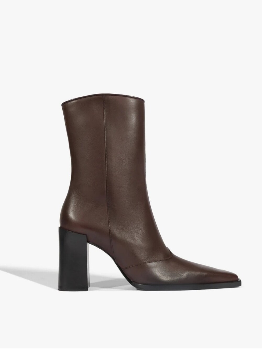 SCHUTZ Brown Leather Pointed Toe Block Heel Ankle Boots